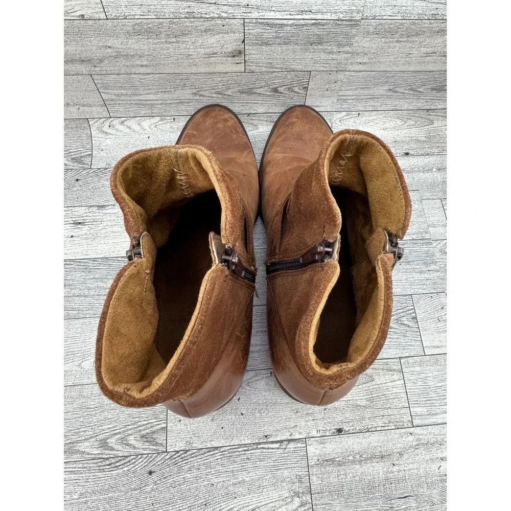 Born Brown Leather Suede Ankle Boots Men 11M F75517‎ Buckle Zip Block Heel